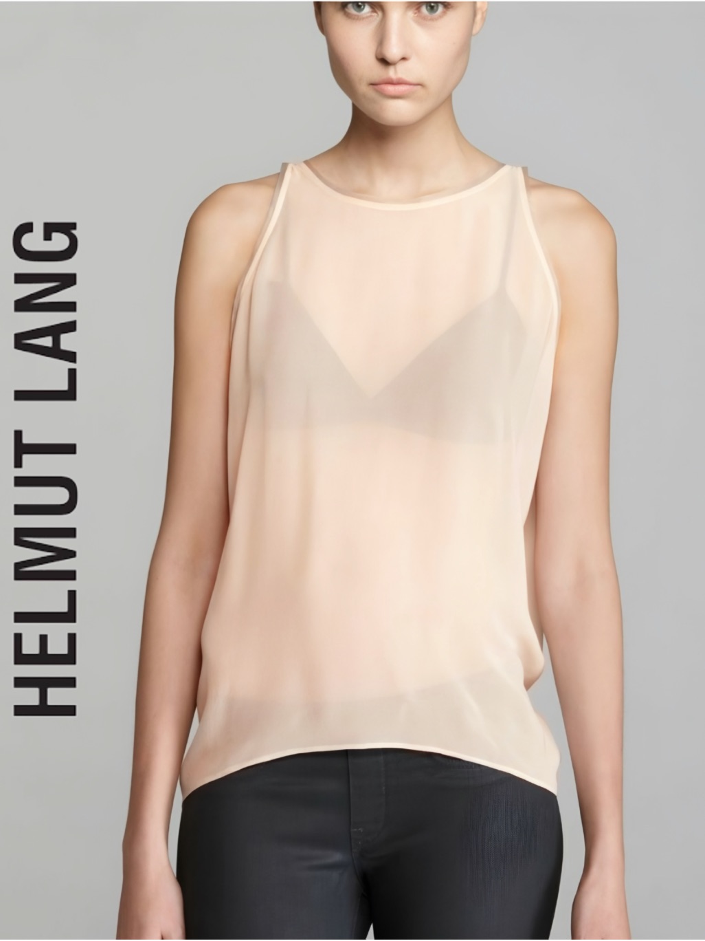 Helmut Lang 100% Silk Sheet Cream-Peach High-Neck Top
